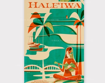 Haleiwa Wahine - 12x18 Hawaii Travel Print