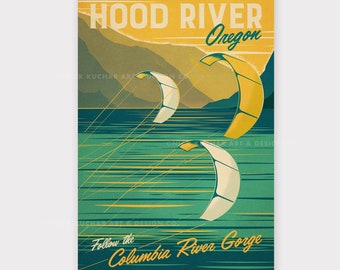 Hood River, Oregon - Stampa di viaggio 12x18