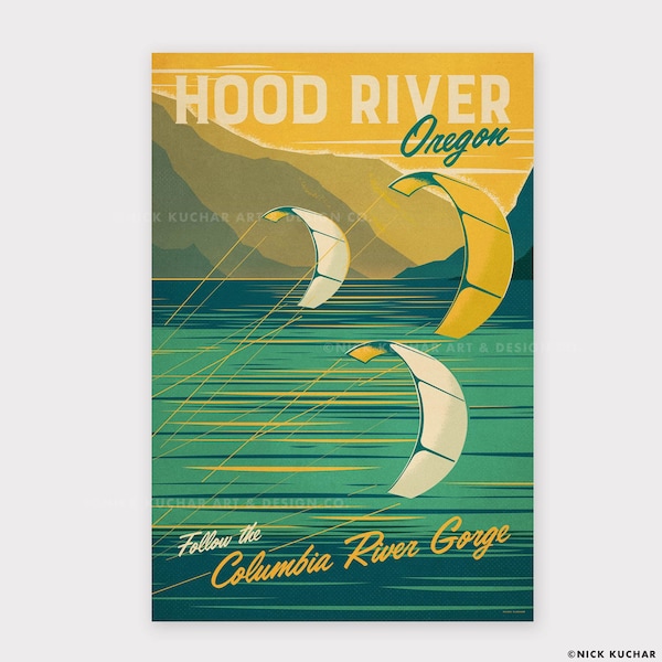 Hood River, Oregon - Impresión de viaje 12x18