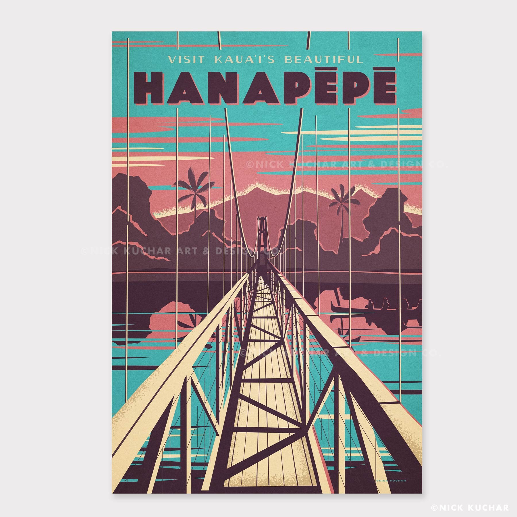 Hanapepe Swinging Bridge 12x18 Hawaii Travel Print