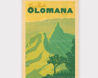 Olomana - Three Peaks Hike - 12x18 Hawaii Travel Print