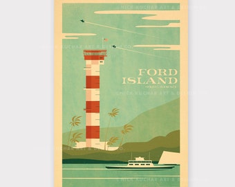 Ford Island, Oahu - 12x18 Hawaii Travel Print