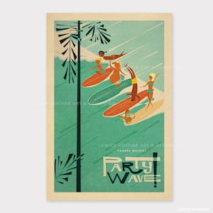 Kanus Waikiki Party Welle - 12x18 Hawaii Reisedruck