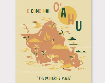 Oahu Map - 16x20" Art Print
