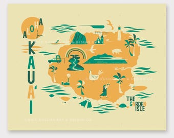 Kauai Map - 16x20 Art Print