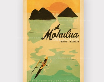 Mokulua Islands, Oahu - 12x18 Hawaii Travel Print