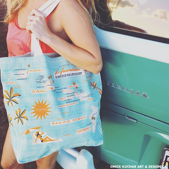 Hawaiian Islands Map Canvas Beach Tote 