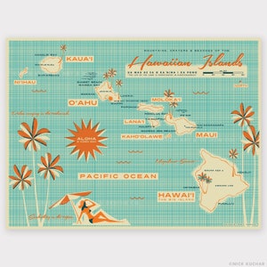Islas hawaianas - Mapa serigrafiado de 24 x 18