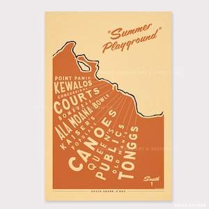 South Shore Oahu Surf Map - 12x18 Hawaii Reisedruck