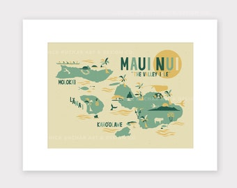 Maui Map - 8x10 Matted Print (11x14)