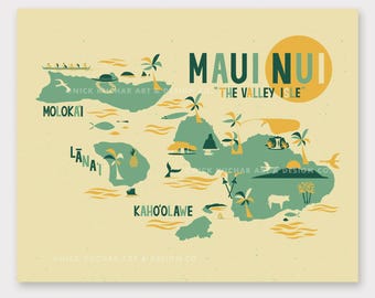 Maui Map - 16x20 Art Print