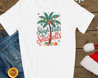 Sleigh Bells and Sea Shells Tropical Christmas Unisex Jersey Short Sleeve Tee