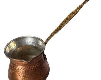 Vintage Crystalia Copper Coffee Cezve Pot Brass Handle