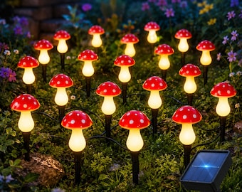 Solar Mushroom Garden Lights | Waterproof LED Fairy String | Outdoor Pathway Decor | Yard Patio Landscape Lamp | Christmas Wedding Lighting