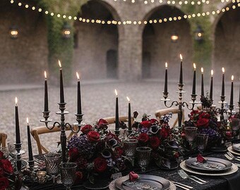 20 Smokeless Dripless Black Taper Candles - Wholesale Black Wedding Candlesticks