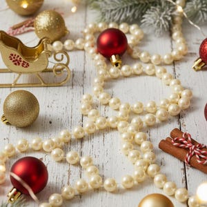 8 Ft. Faux Pearl Garland: Ivory Holiday Decor image 4