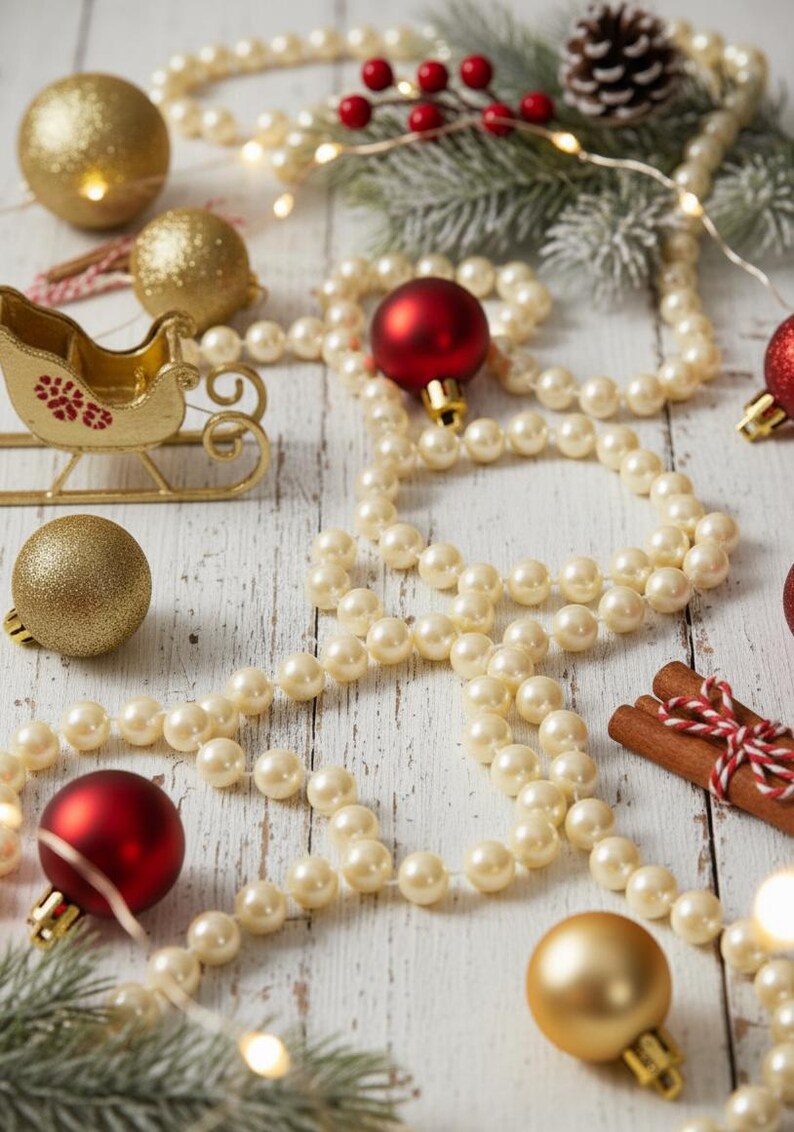 8 Ft. Faux Pearl Garland: Ivory Holiday Decor image 4