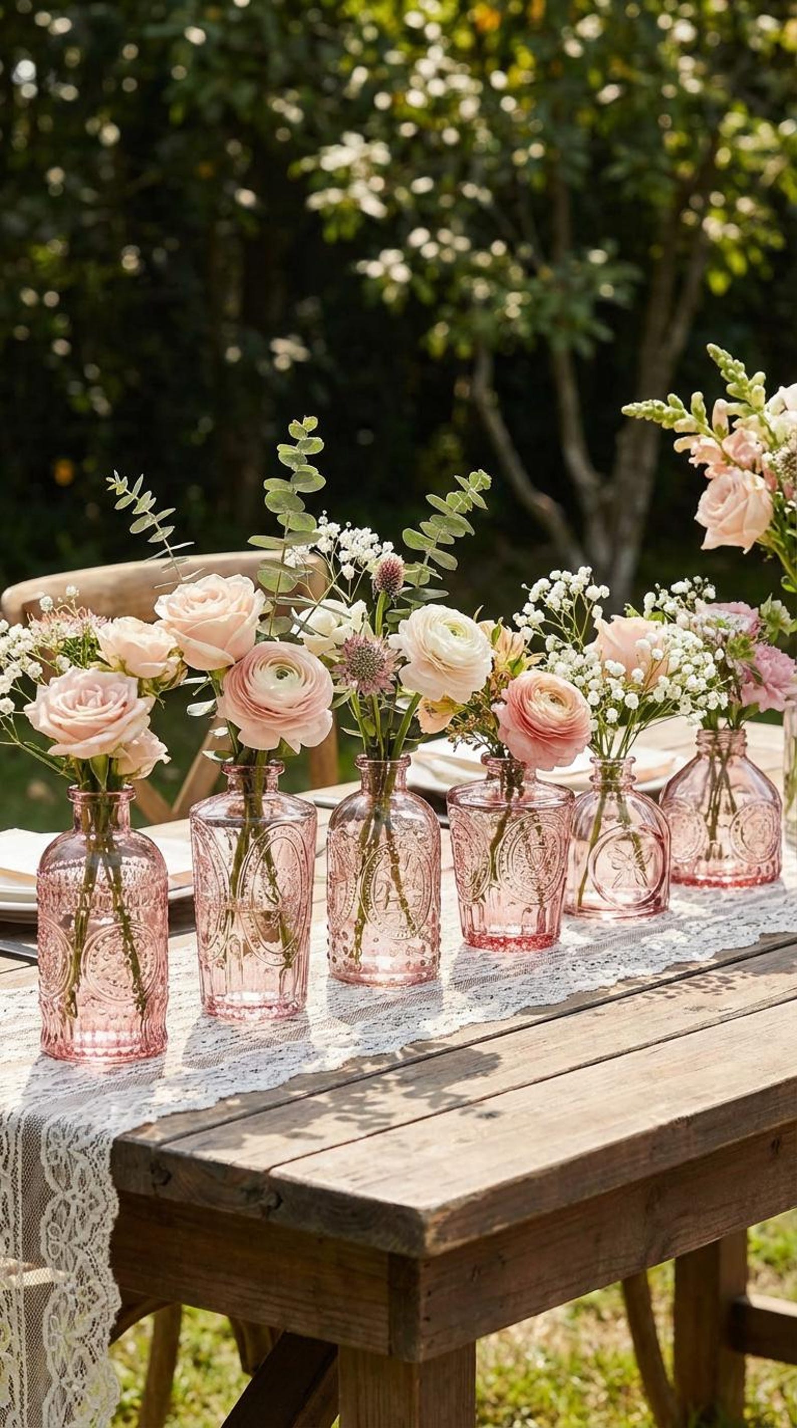 Set of 6 Dusty Rose Glass Bud Vases | Vintage Embossed Centerpieces - Etsy