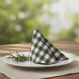 25 Olive Green Gingham Cloth Napkins, Checkered Linen Table Decor (20x20)