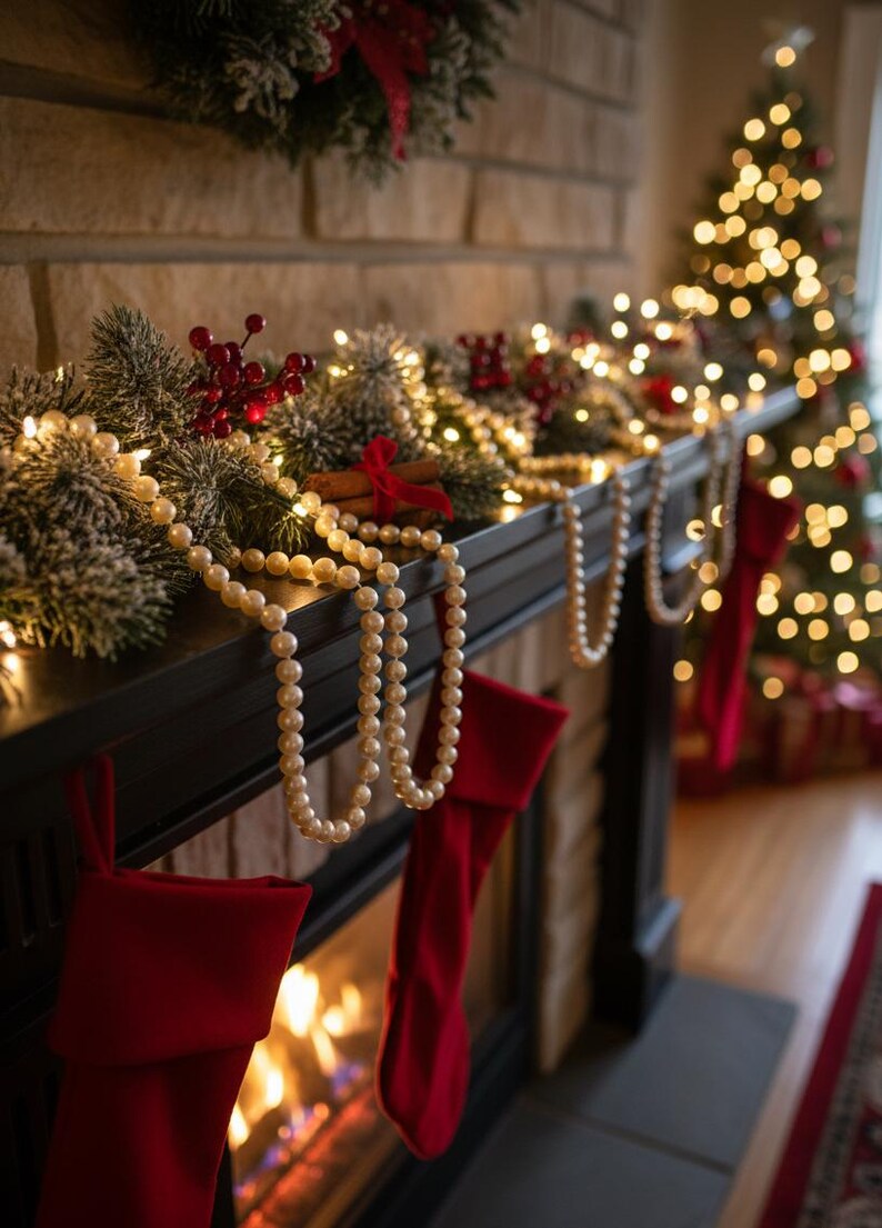 8 Ft. Faux Pearl Garland: Ivory Holiday Decor image 5