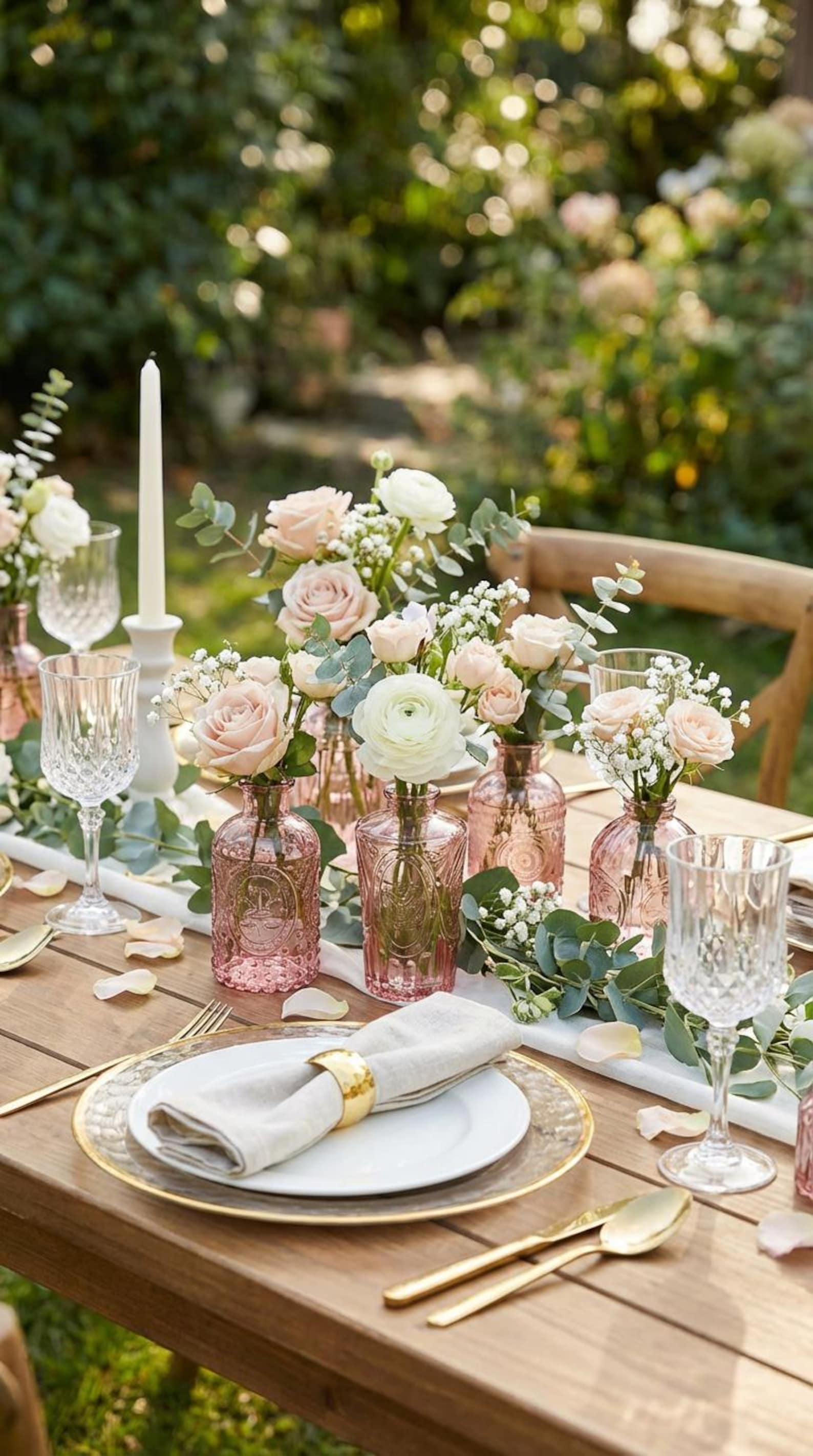 Set of 6 Dusty Rose Glass Bud Vases | Vintage Embossed Centerpieces - Etsy