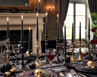 20 Smokeless Dripless Black Halloween Candles - Wholesale Black Dinner Candlesticks