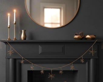 71" Gold Metal Constellation Garland | Bronze Starburst Christmas Garland | Minimalist Holiday Tree & Doorway Decor