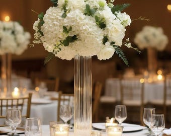 Set of 6 Tall Ribbed Glass Vases, 20 Inch Wedding Centerpieces