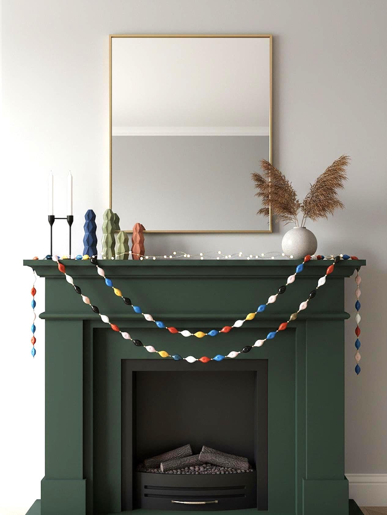39 Christmas Room Ideas for Every Space in Your Home: Transform Your House into a Winter Wonderland 35 67" Modern Glass Beaded Droplet Garland - Retro Christmas Fireplace…