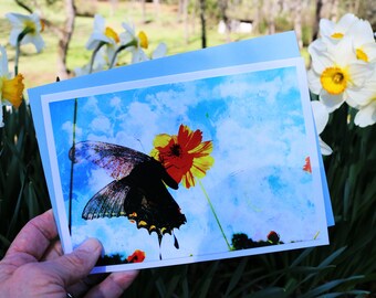 Handmade blank note card with two postcards of poetry - to tuck in some good air.