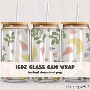 Daytime Elixir 16oz Glass Can Wrap | Whimsical Magic Potion PNG | Pastel Botanical Digital Download