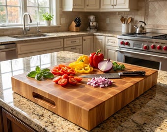 2.25" Maple End Grain Chopping Block Handmade w/ Routed Handles
