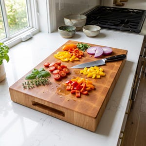 End Grain Maple Cutting Board: 2" Thick Butcher Block with Routed Handles