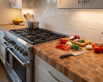 Custom End Grain Maple Butcher Block Countertop | Handmade Solid Wood Kitchen Island (2" Thick)