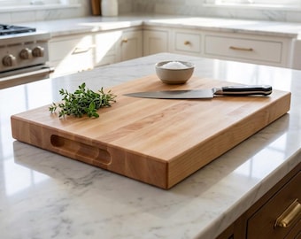 Edge Grain Maple Cutting Board With Handles Handmade Large Wooden Baking Board