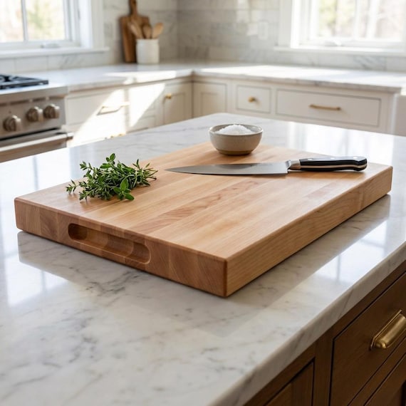Edge Grain Maple Cutting Board With Handles Handmade Large Wooden Baking Board