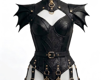 Arnés de corsé de cuero steampunk hecho a mano: mono de festival gótico