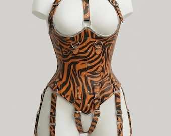 Real Leather Overbust Corset: Steel Boned, Lace-Up Front