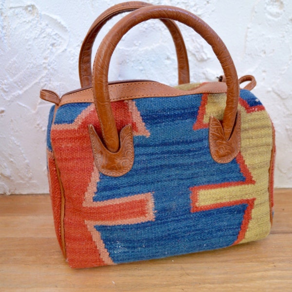 Southwestern Rug Bag, Santa Fe Style, Handbag, Bohemian Purse, Satchel, Leather Tassel