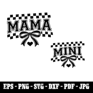 Coquette Bow Mama Mini svg png, Bow Varsity Font png, Match Mama Mini png, Mors dag svg, Mama Mini skjorta png, Coquette Mama skjorta design