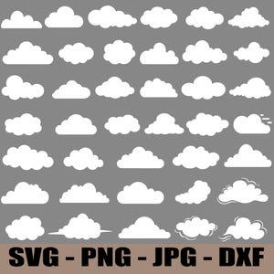 Clouds SVG, Set of Clouds, Clouds Clipart, White Clouds, Fluffy Clouds PNG, Cute Clouds Bundle Pack, Instant Digital Download