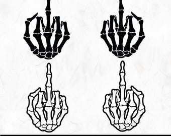 Skeleton Middle Finger SVG PNG | Funny Skull Clip Art | Gothic SVG Cut File | Cricut Silhouette Design | Digital Download