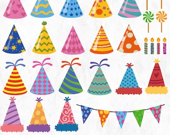 Clipart anniversaire chapeaux - fichiers SVG PNG JPG haute résolution, graphiques de chapeau de fête, lot de cliparts anniversaire, téléchargement numérique