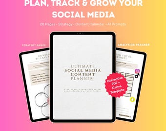 Social Media Content Planer 2025 | Digitaler Kalender | Interaktives PDF + Canva Template | 20 Seiten mit AI Prompts