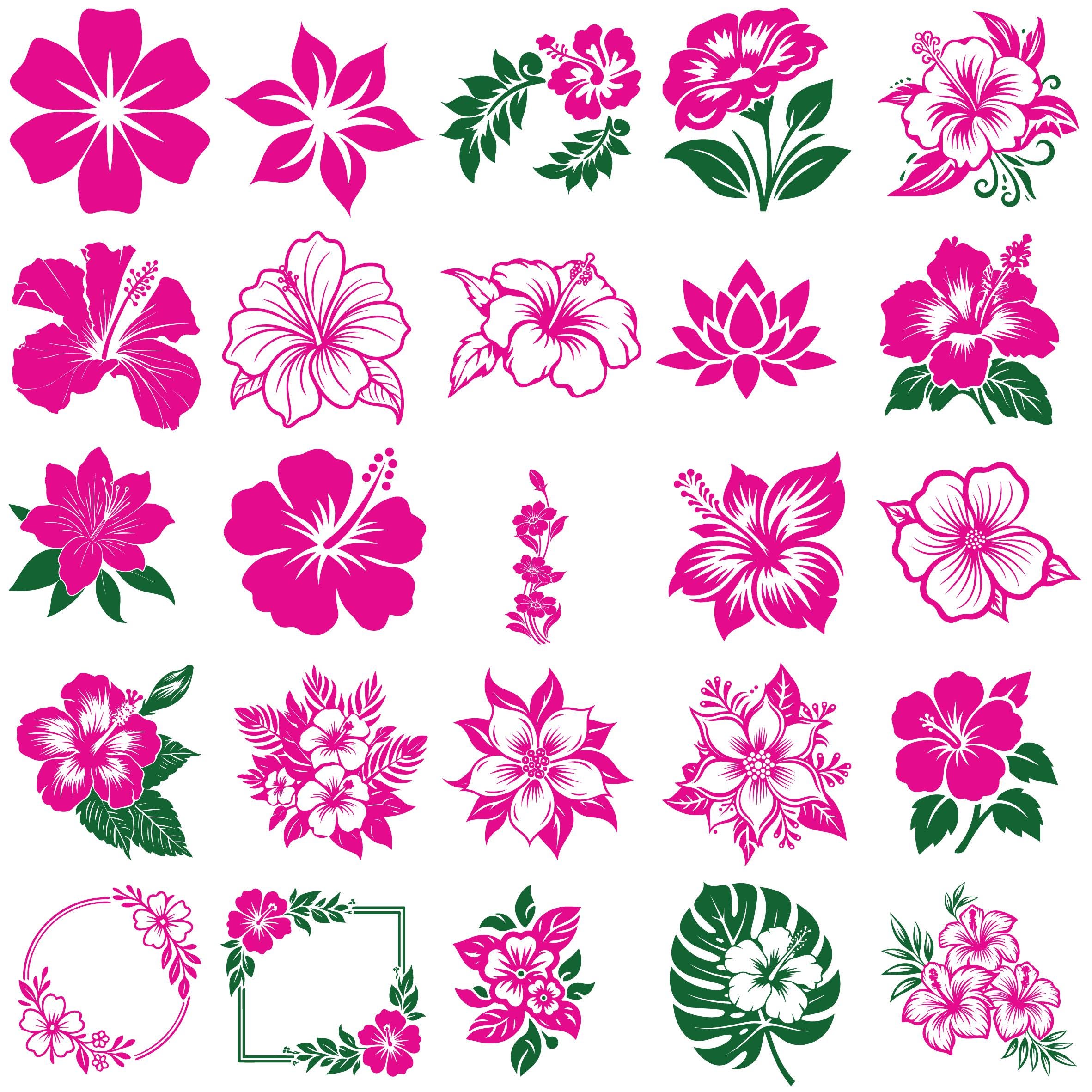 Hibiscus Flower SVG Bundle, Tropical Floral Designs, Summer Hawaiian ...