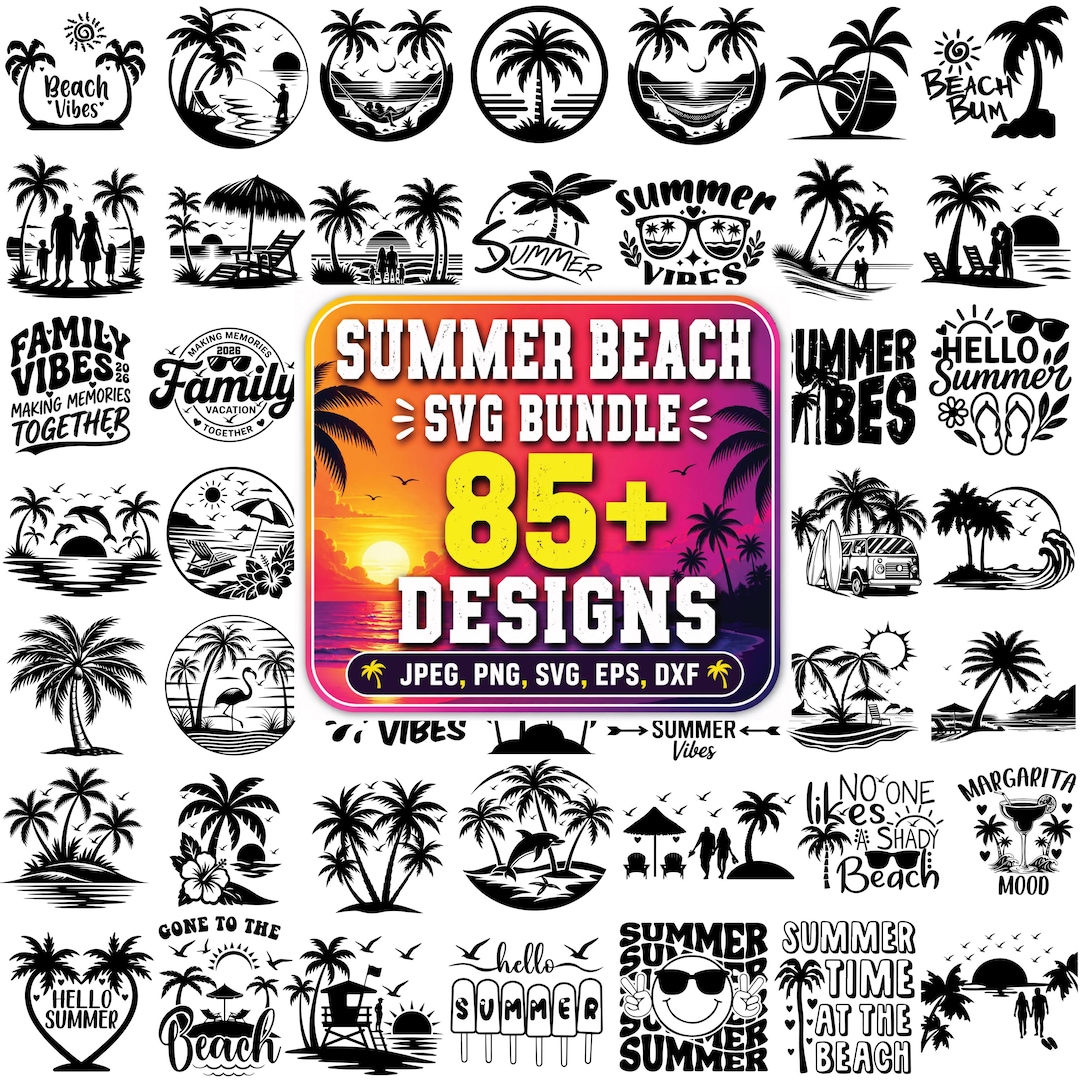 Summer Beach SVG Bundle | Tropical Palm Tree, Vacation Vibes Cut Files (90+ Designs)