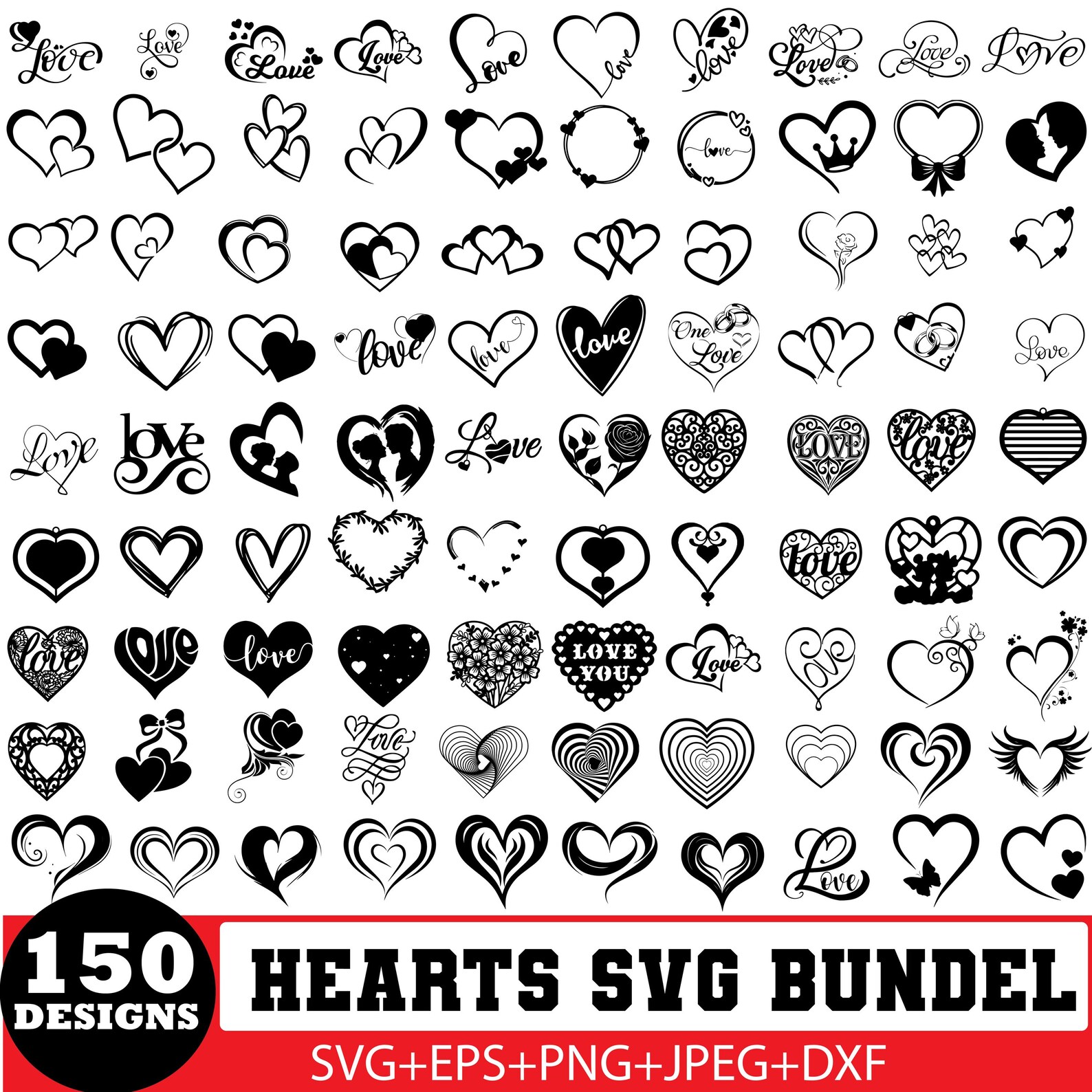 Heart Svg Bundle, Heart Doodle Svg, Hand Drawn Heart Svg, Heart Clipart ...