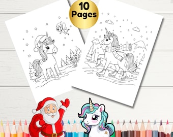 Magical Christmas Unicorn Coloring Pages For Kids: 10 Pages (Printable PDF)