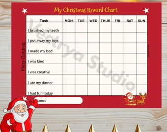 Tabla de recompensas navideñas para niños - Tabla de estrellas imprimible en PDF