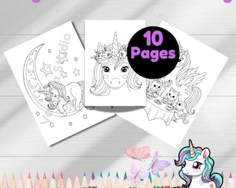 10 Magical Unicorn Coloring Pages: Fantasy Scenes (Printable PDF)